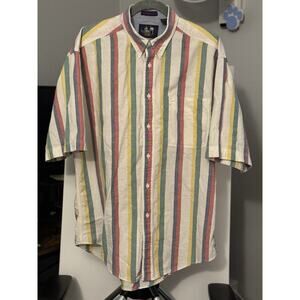 Vintage SERO Men’s 90s Stripe Color Block Short Sleeve Button Up Shirt - Size L